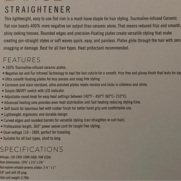 L’ange Aplatir Hair Straightener. Pink. New with Box.